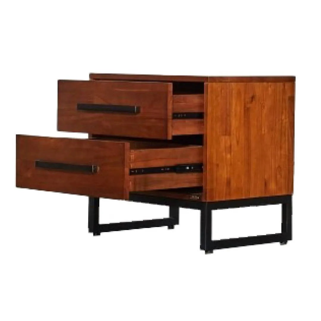 Mid Century Wooden Nightstand With Drawers And Legs