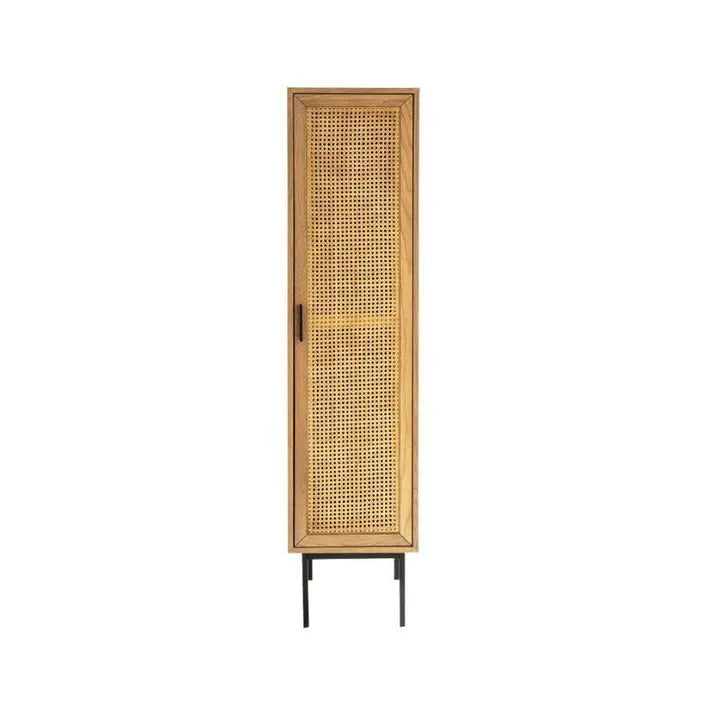 Oak Wood And Rattan Wardrobe With Metal Accents