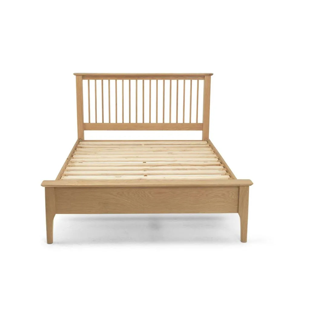 Oak Wood Bed Frame With High Headboard And Slatted Base
