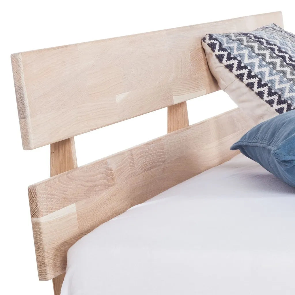 Oak Wood Bed Frame With Mid Height Headboard And Simple Design