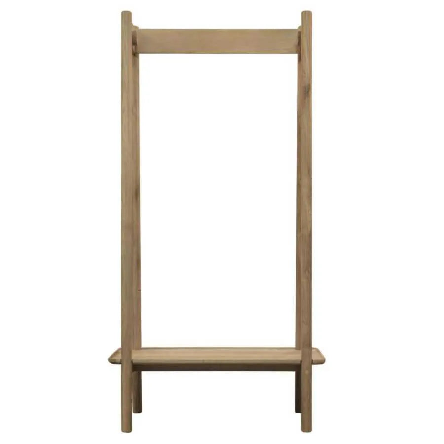 Oak Wood Clothes Rack With Shelf And Hanging Bar