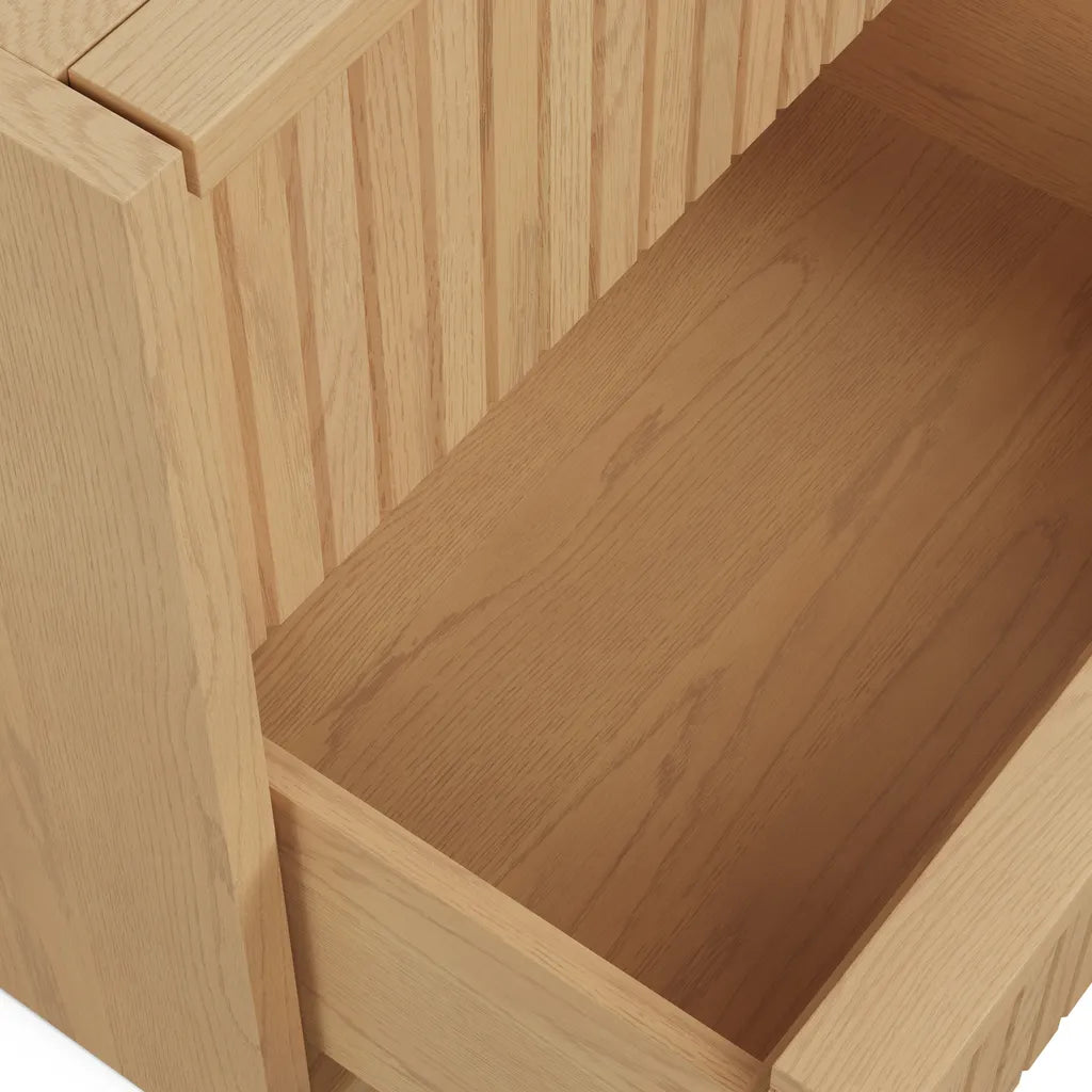 Oak Wood Nightstand With Drawer And Solid Base
