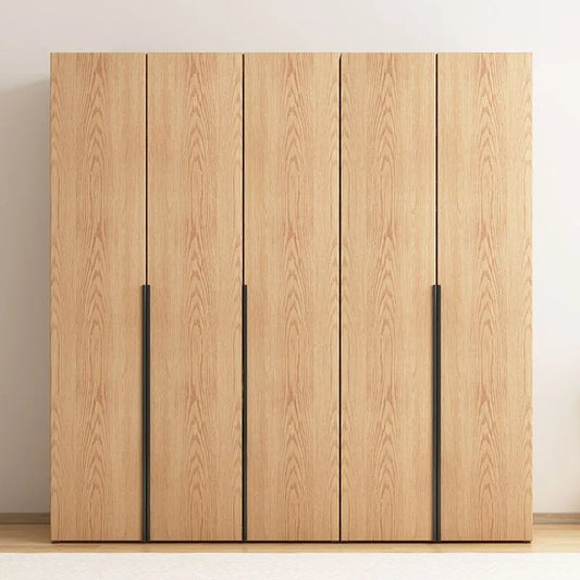 Five Door Oak Wood Wardrobe With Veneer Panels