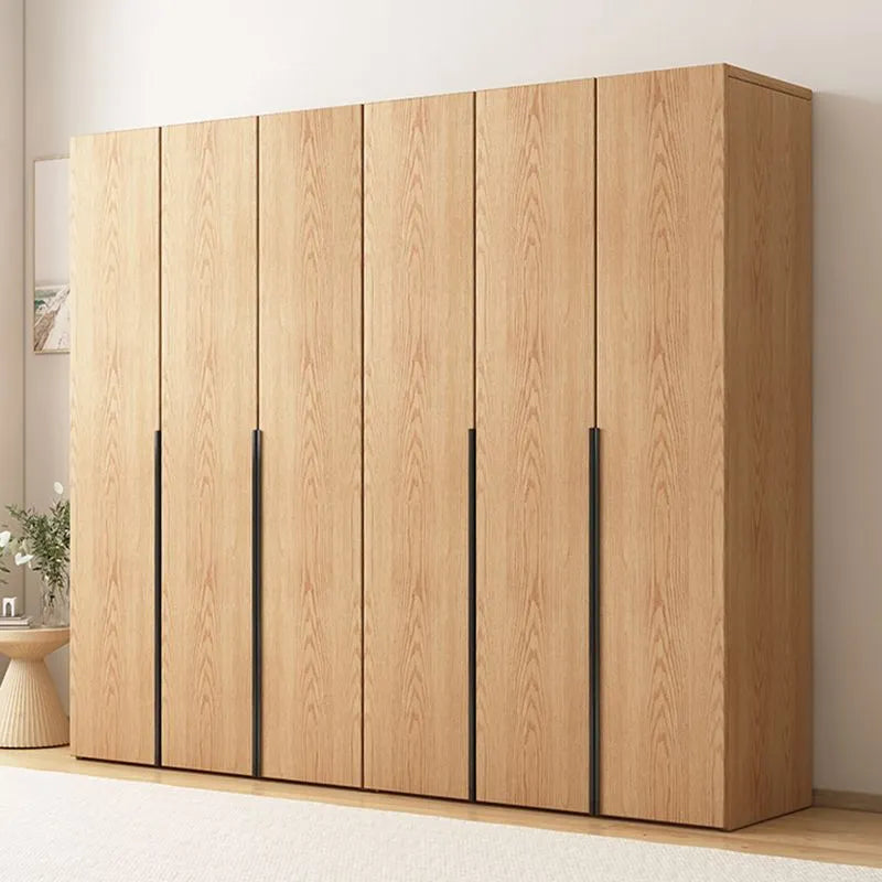 Five Door Oak Wood Wardrobe With Veneer Panels