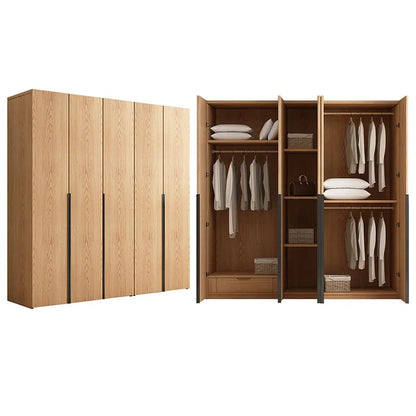 Five Door Oak Wood Wardrobe With Veneer Panels
