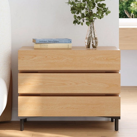 Industrial Oak Wood Nightstand With Metal Frame And Storage