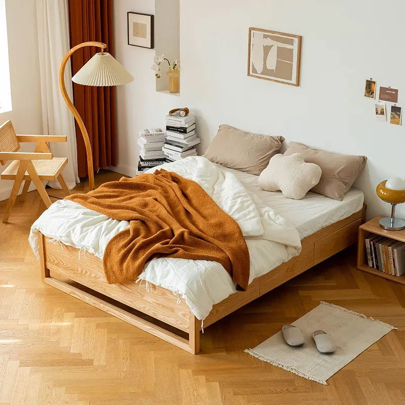 Low Profile Oak Wood Bed Frame With Veneer Finish