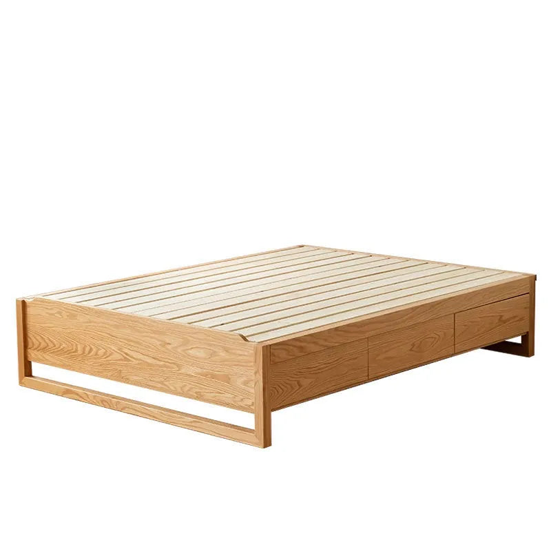 Low Profile Oak Wood Bed Frame With Veneer Finish