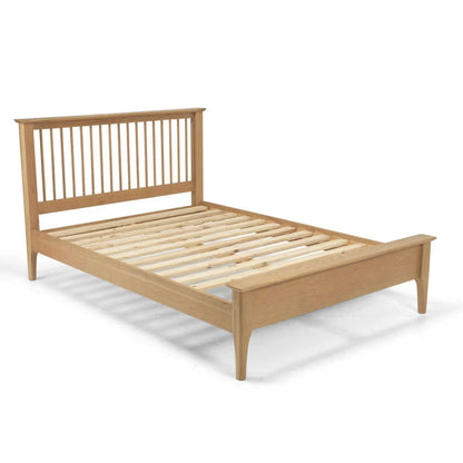 Oak Wood Bed Frame With High Headboard And Slatted Base