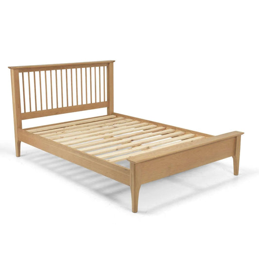 Oak Wood Bed Frame With High Headboard And Slatted Base
