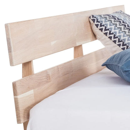Oak Wood Bed Frame With Mid Height Headboard And Simple Design