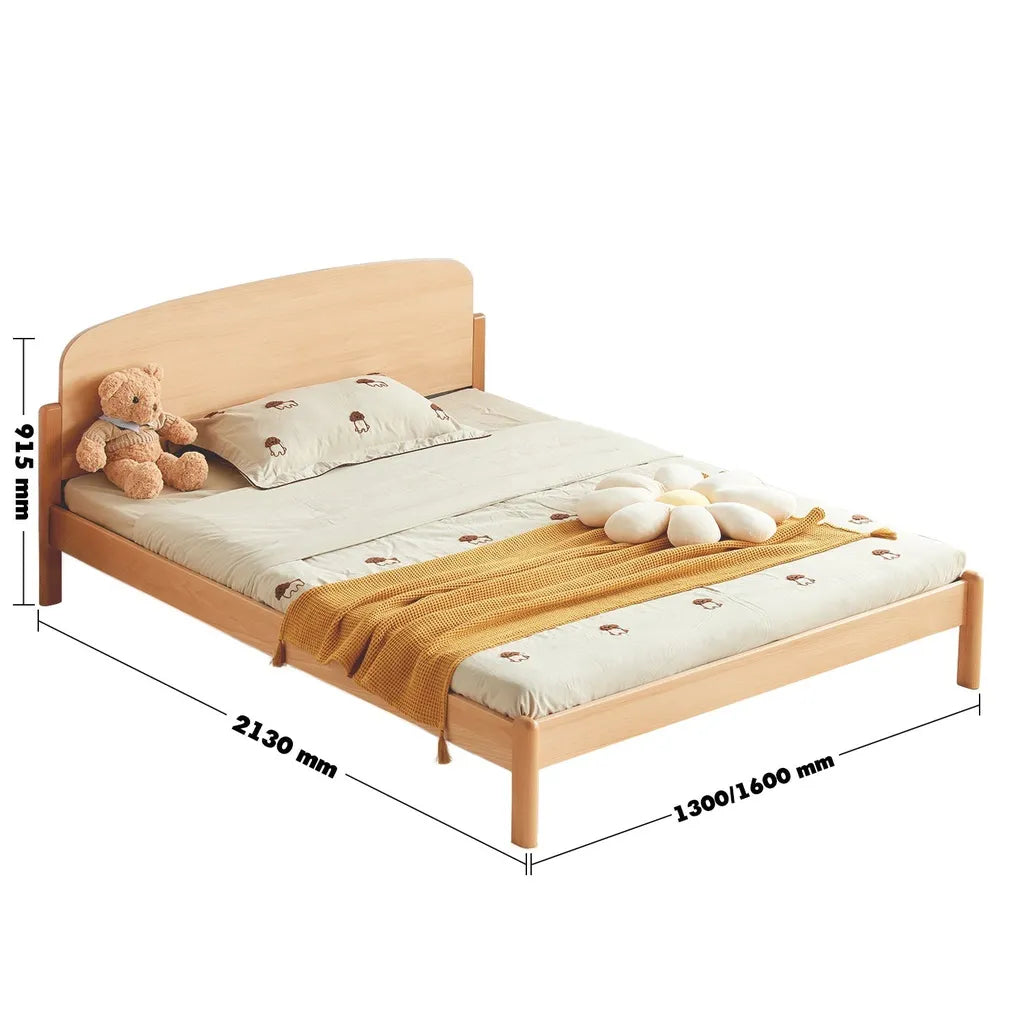 Oak Wood Bed Frame With Panel Headboard And Natural Finish