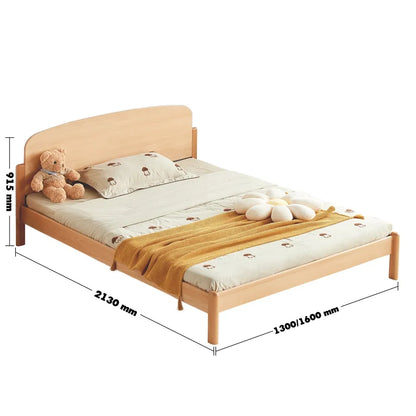 Oak Wood Bed Frame With Panel Headboard And Natural Finish