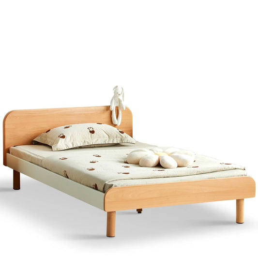 Oak Wood Bed Frame With Panel Headboard And Natural Finish