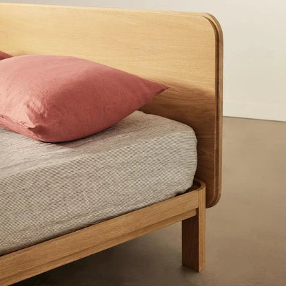 Oak Wood Bed Frame With Tall Headboard And Minimalist Design