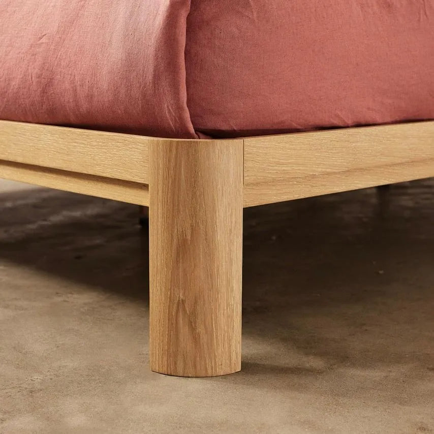 Oak Wood Bed Frame With Tall Headboard And Minimalist Design