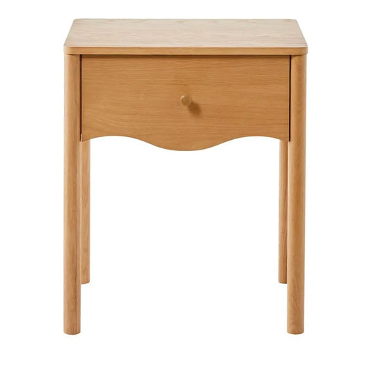 Oak Wood Bedside Cabinet With Drawers And Flat Top