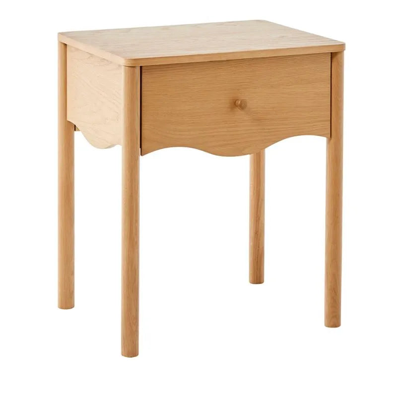 Oak Wood Bedside Cabinet With Drawers And Flat Top
