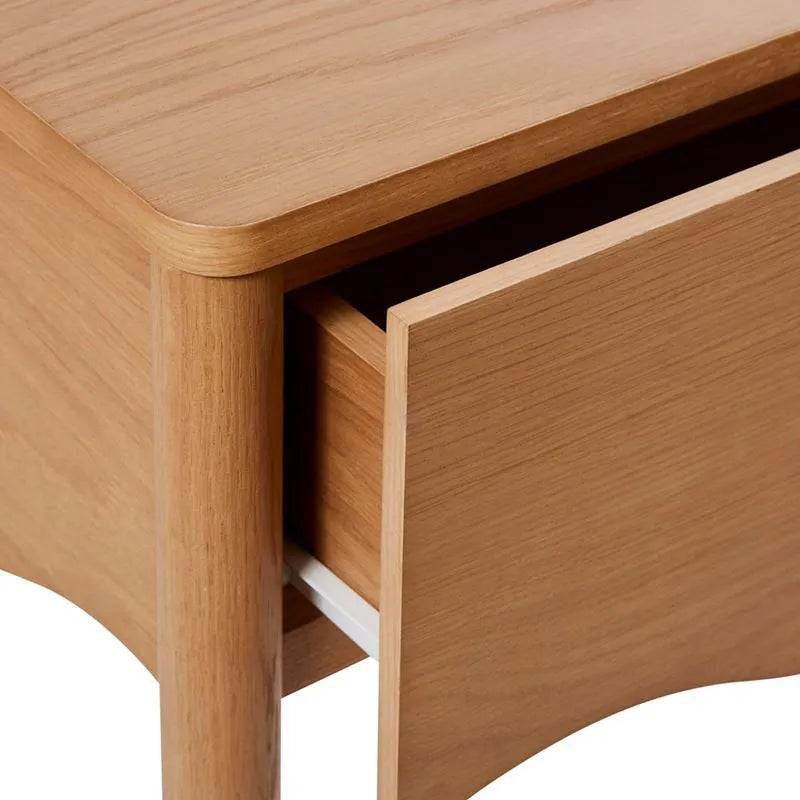 Oak Wood Bedside Cabinet With Drawers And Flat Top