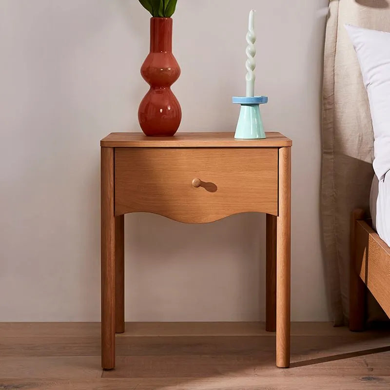 Oak Wood Bedside Cabinet With Drawers And Flat Top