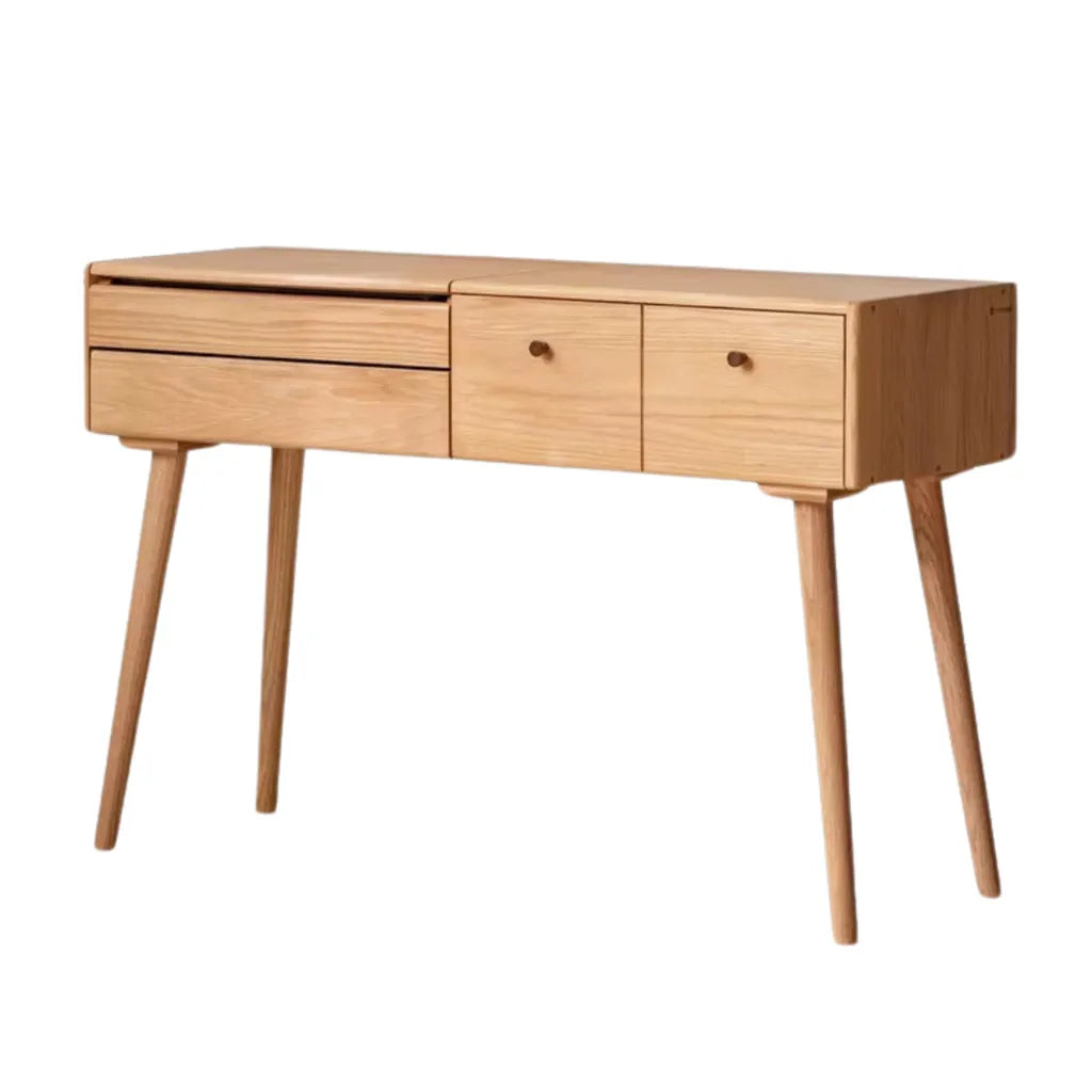 Oak Wood Dressing Table With Flip Mirror And Storage Drawers