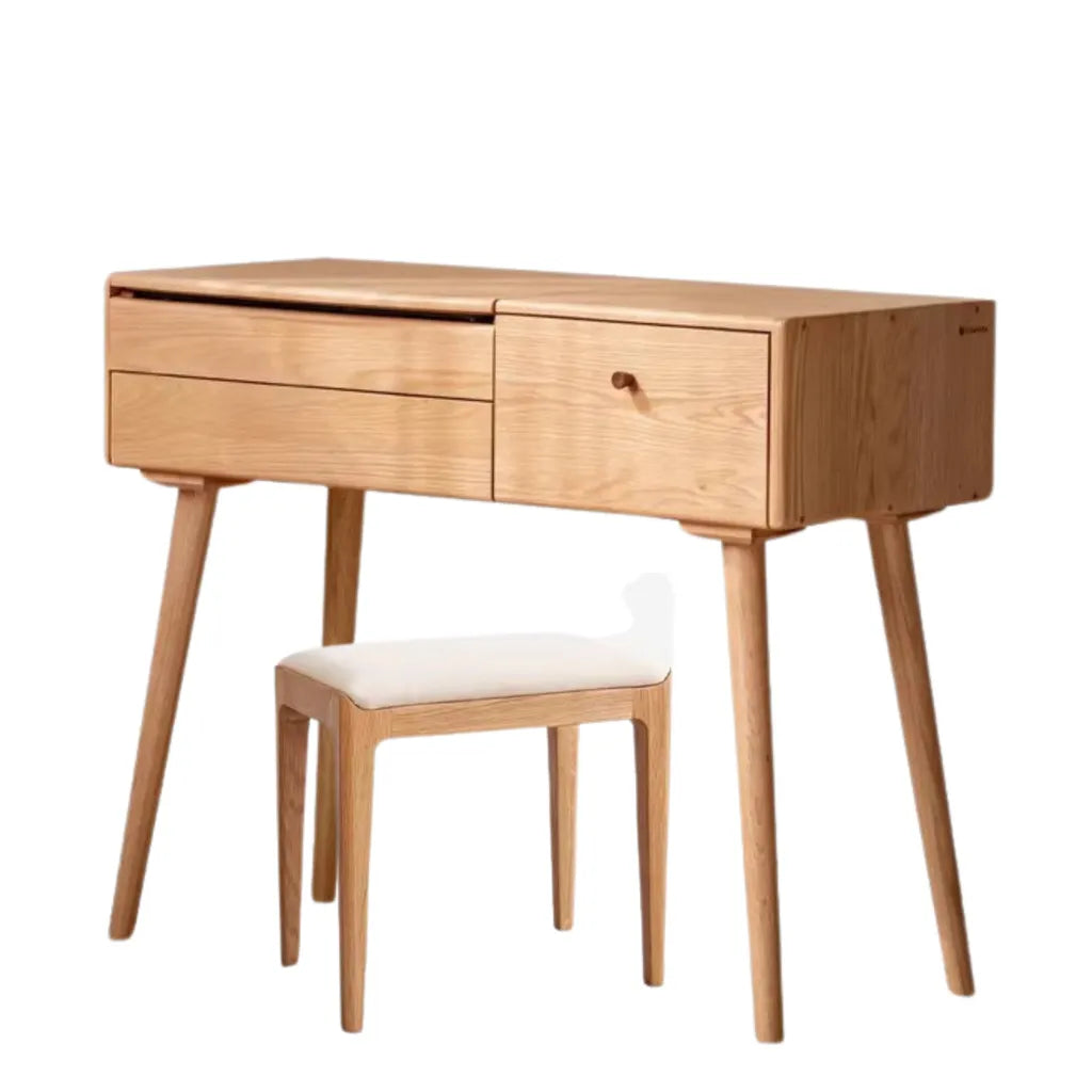 Oak Wood Dressing Table With Flip Mirror And Storage Drawers