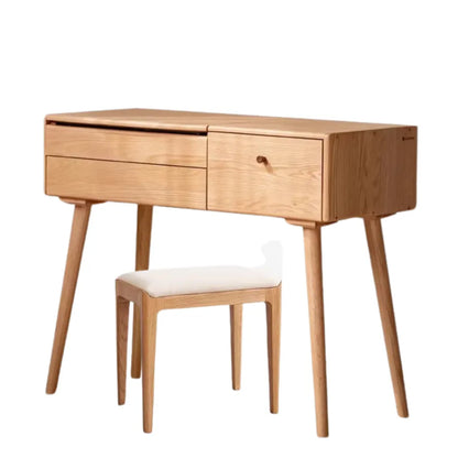 Oak Wood Dressing Table With Flip Mirror And Storage Drawers
