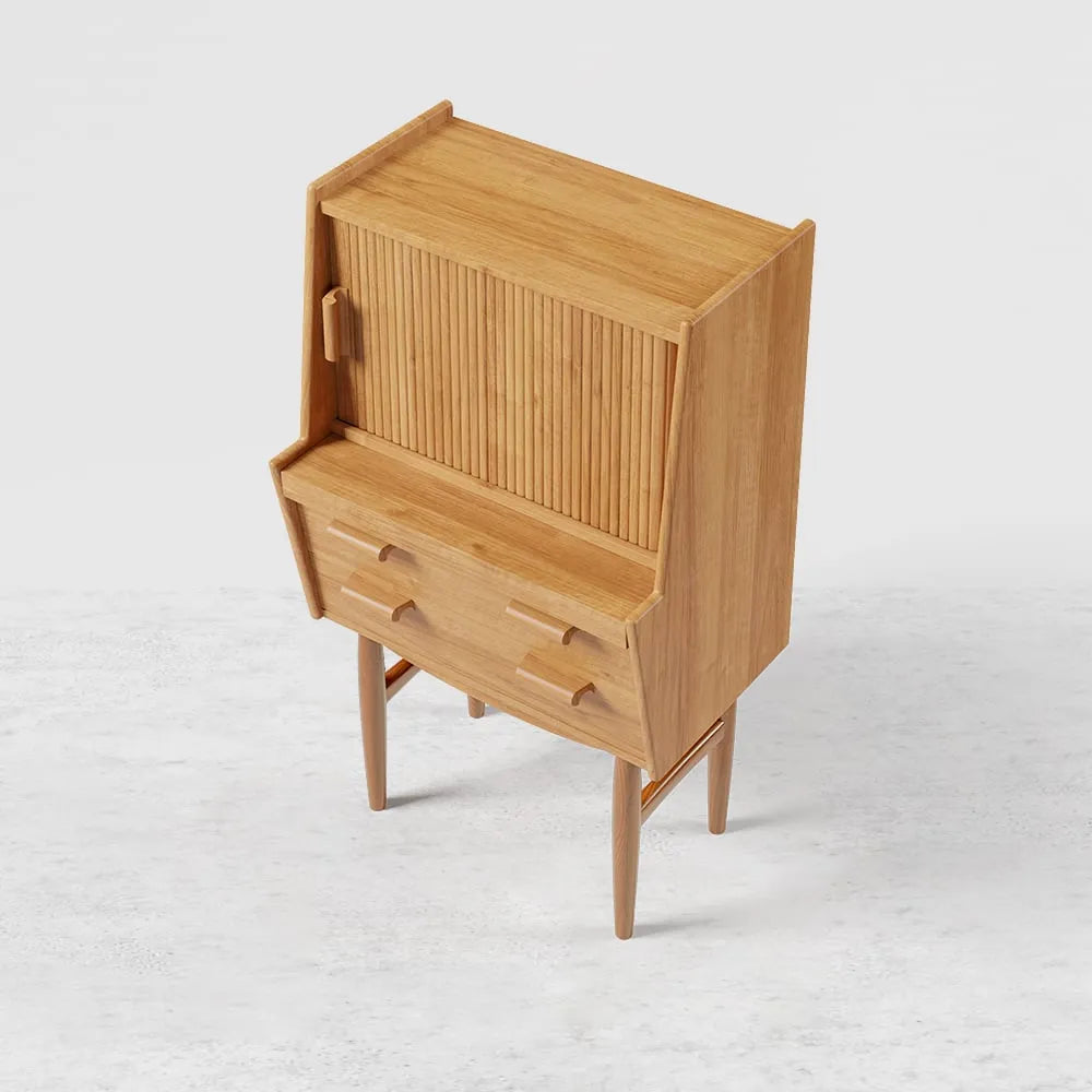 Oak Wood Dressing Table With Mirror And Compact Design