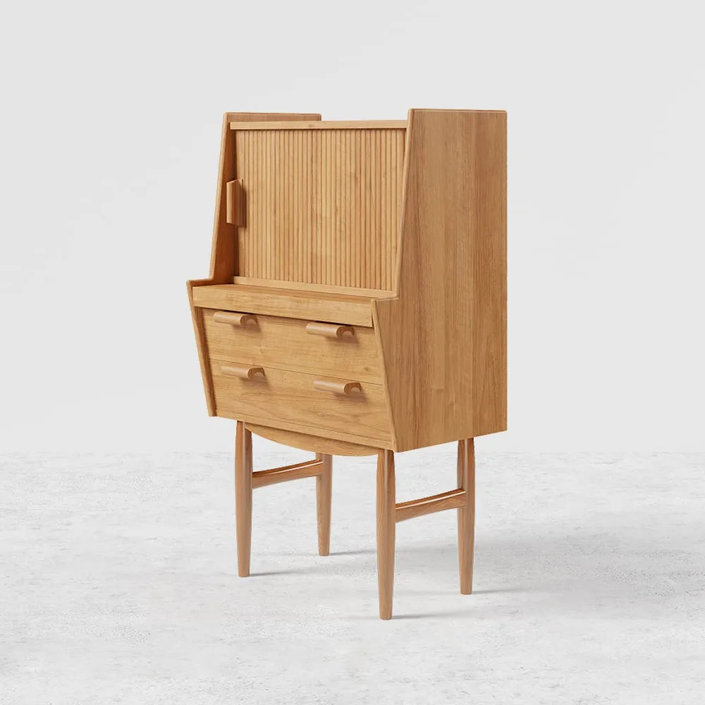 Oak Wood Dressing Table With Mirror And Compact Design