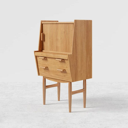 Oak Wood Dressing Table With Mirror And Compact Design