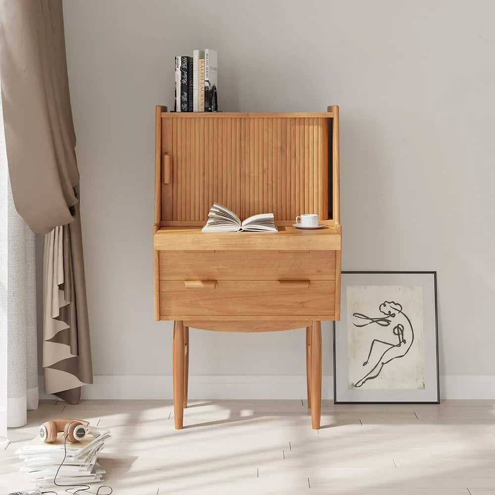 Oak Wood Dressing Table With Mirror And Compact Design