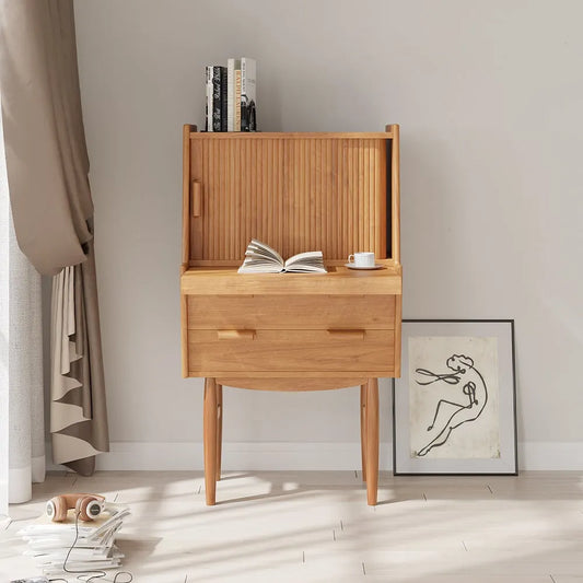 Oak Wood Dressing Table With Mirror And Compact Design