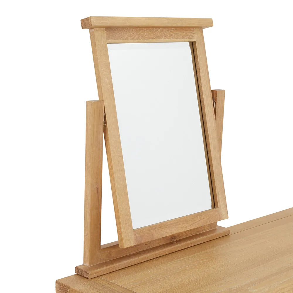 Oak Wood Dressing Table With Mirror And Three Drawer Storage