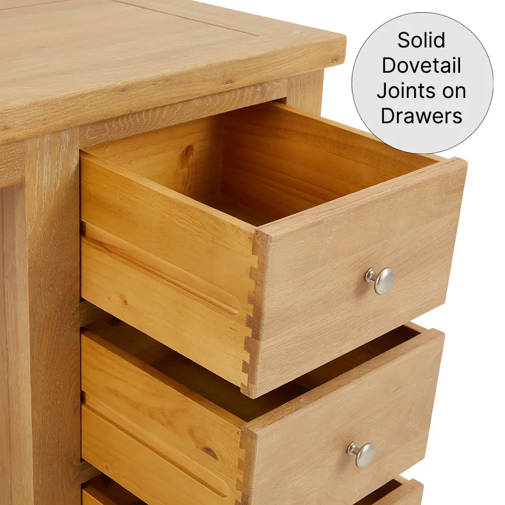 Oak Wood Dressing Table With Mirror And Three Drawer Storage