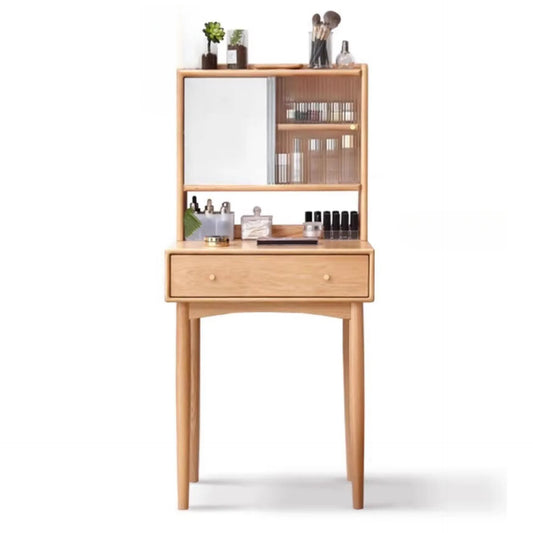 Oak Wood Dressing Table With Sliding Mirror And Storage Drawer