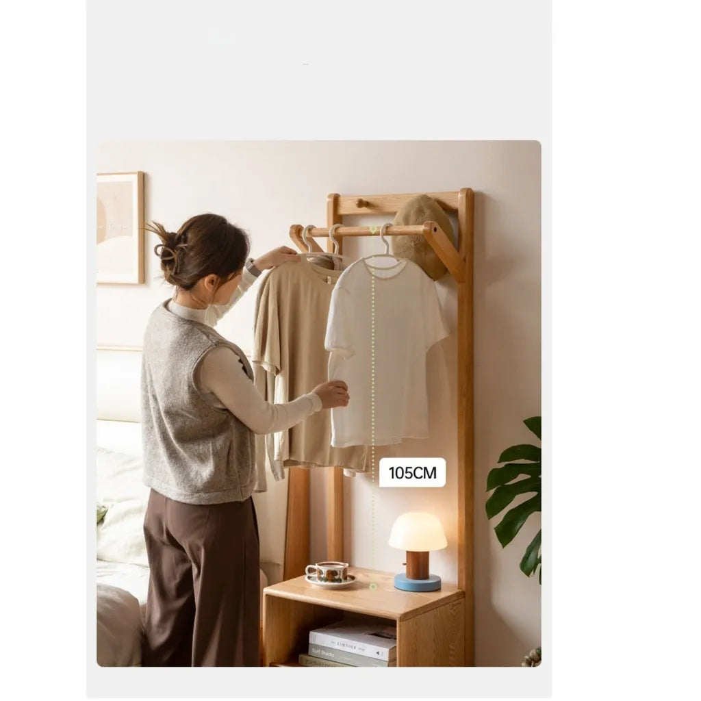 Oak Wood Hanging Rack With Open Frame Design