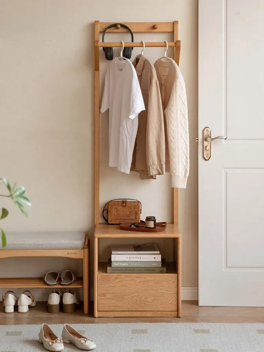 Oak Wood Hanging Rack With Open Frame Design