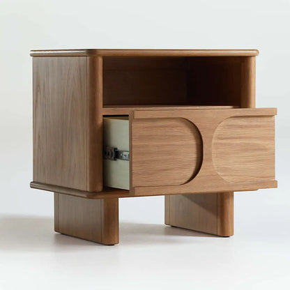 Oak Wood Nightstand With Drawer And Open Shelf