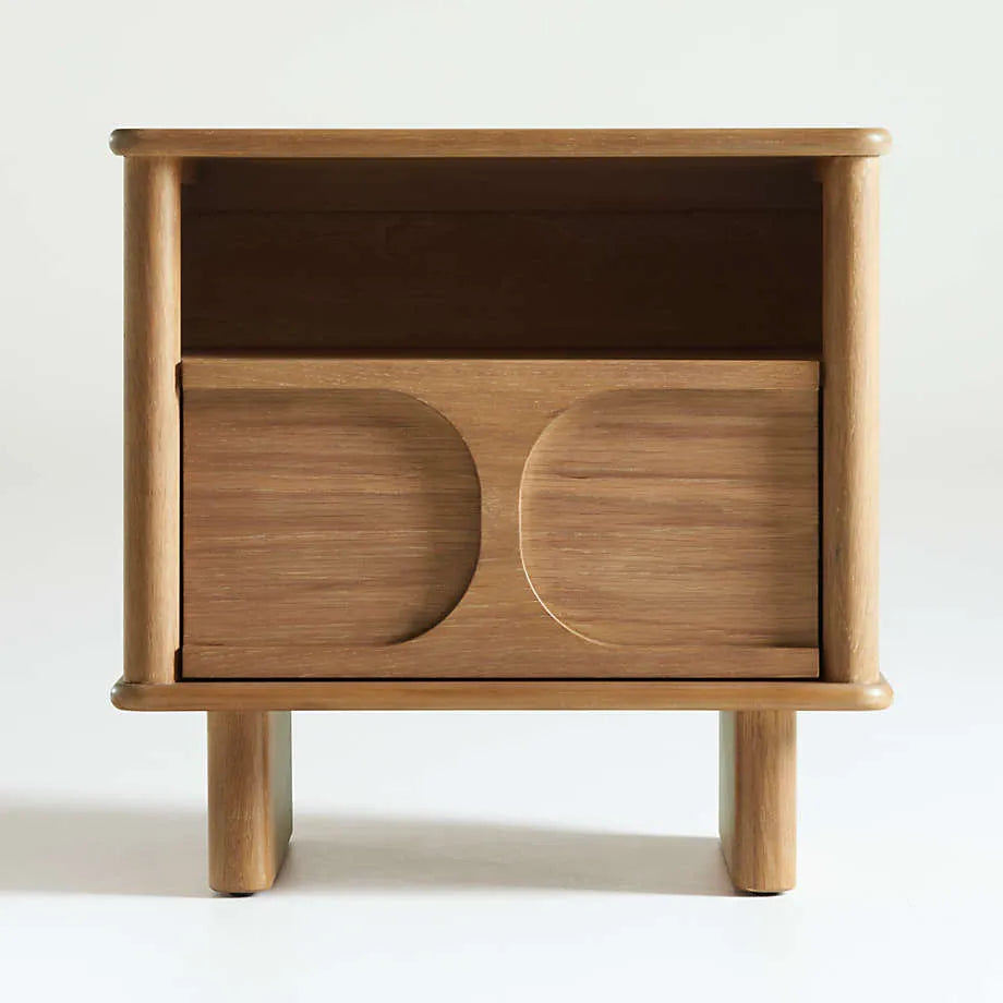 Oak Wood Nightstand With Drawer And Open Shelf