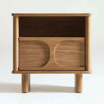 Oak Wood Nightstand With Drawer And Open Shelf