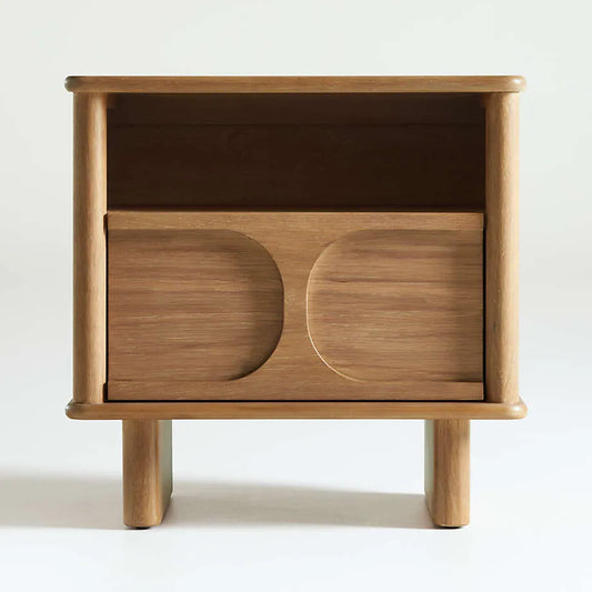 Oak Wood Nightstand With Drawer And Open Shelf