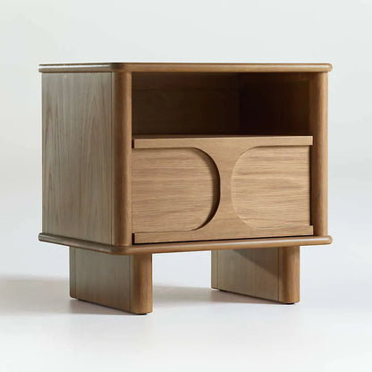 Oak Wood Nightstand With Drawer And Open Shelf