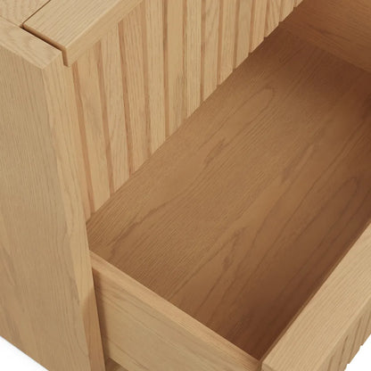 Oak Wood Nightstand With Drawer And Solid Base