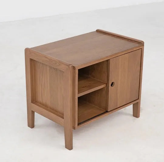 Oak Wood Nightstand With Storage Drawer And Flat Top