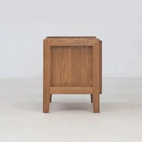Oak Wood Nightstand With Storage Drawer And Flat Top