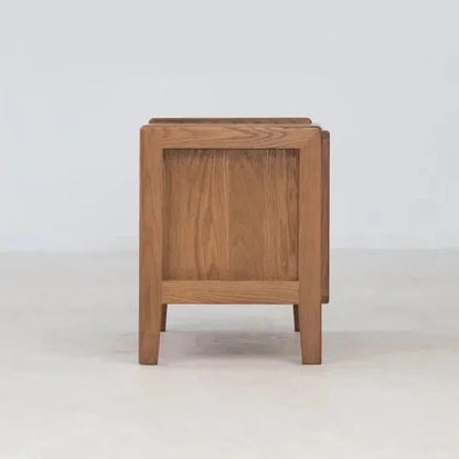 Oak Wood Nightstand With Storage Drawer And Flat Top