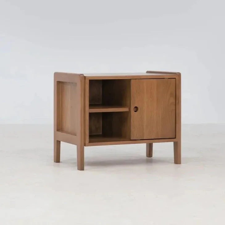 Oak Wood Nightstand With Storage Drawer And Flat Top
