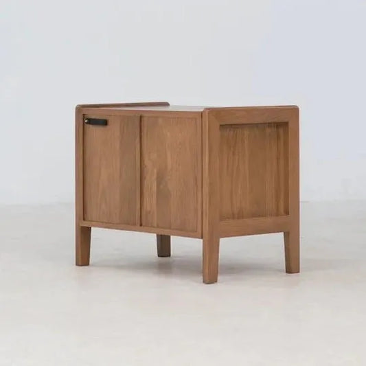 Oak Wood Nightstand With Storage Drawer And Flat Top