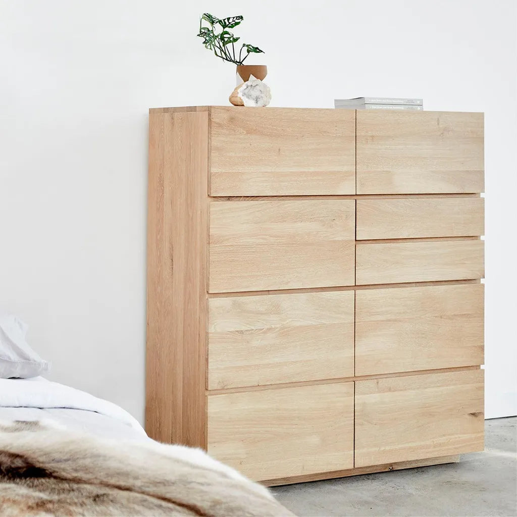 Oak Wood Storage Cabinet With Multiple Drawers
