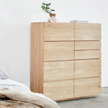 Oak Wood Storage Cabinet With Multiple Drawers
